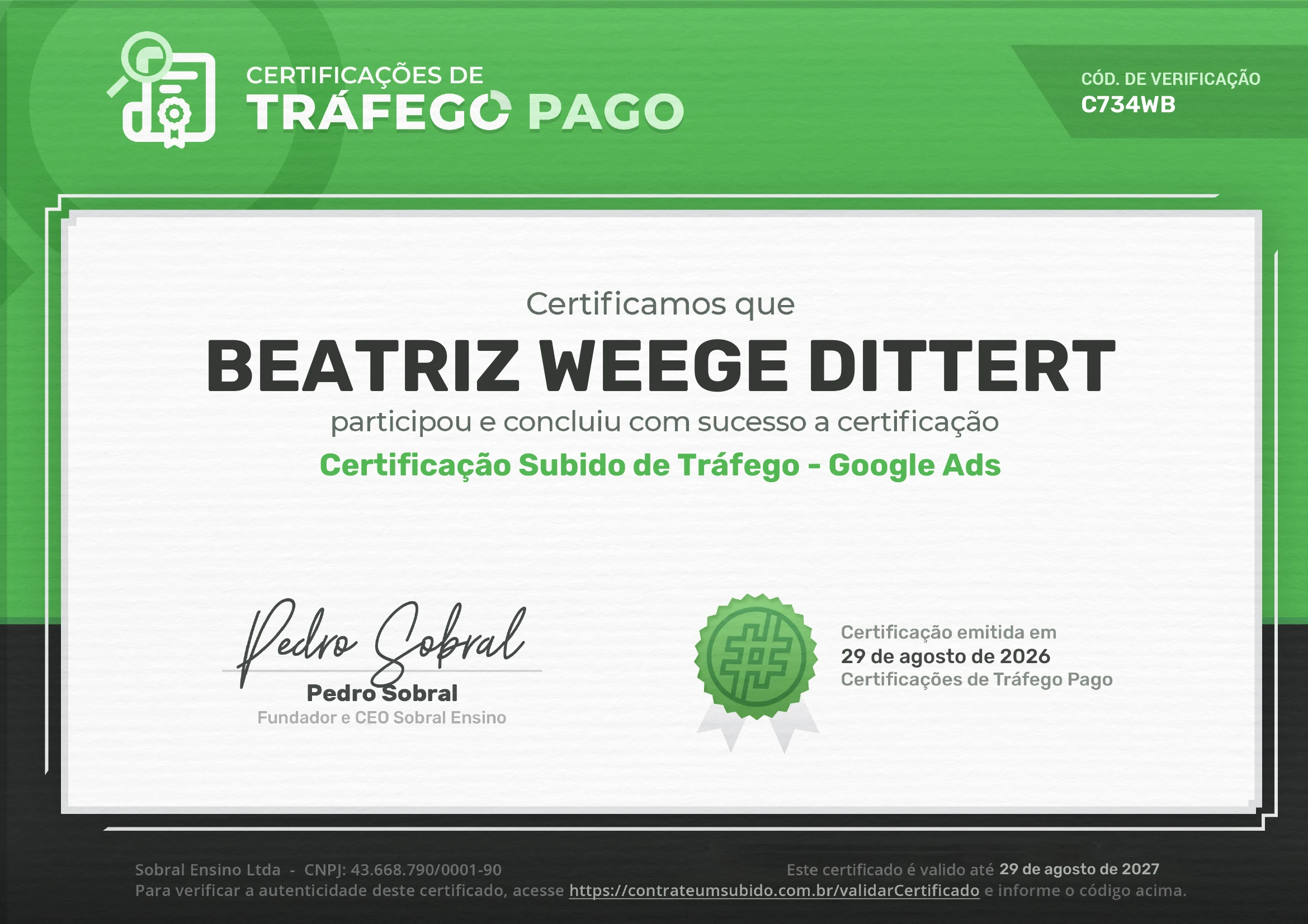 Certificação Subido de Tráfego - Google Ads